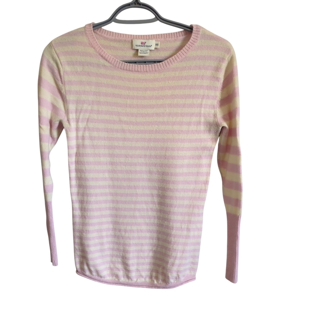Vineyard Vines Pink/Cream Stripe Merin/Cashmere Blend Sweater Size XXS